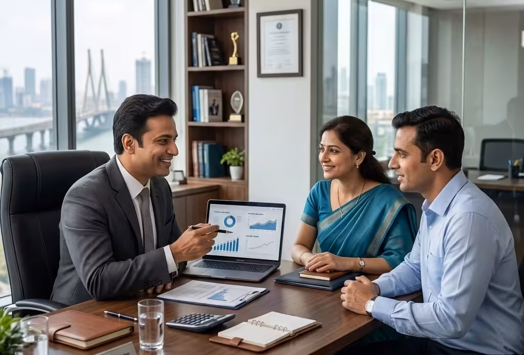 Financial advisor consulting clients