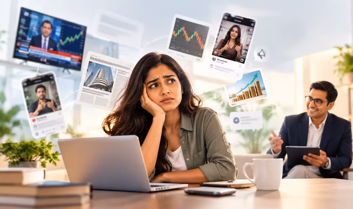 Financial advisor helping a client navigate investment information