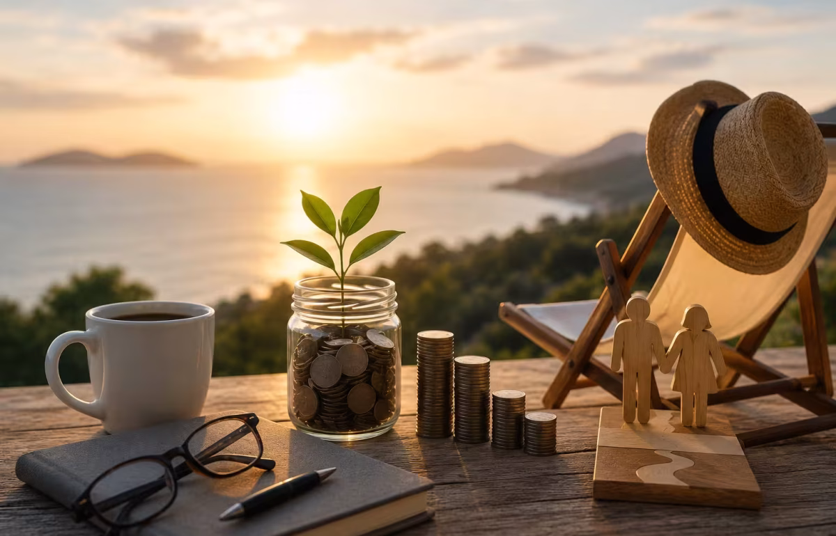 Retirement planning with savings and financial freedom